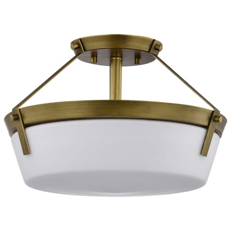 Nuvo Rowen 3-Light Semi Flush Natural Brass Etched White Glass 60/7753